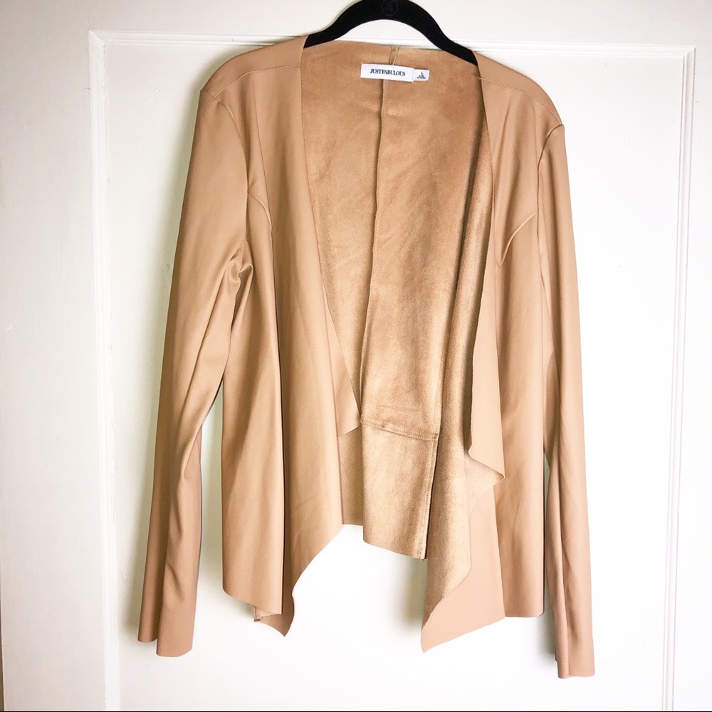 New! Justfab faux leather easy jacket tan sz L - Picture 3 of 6